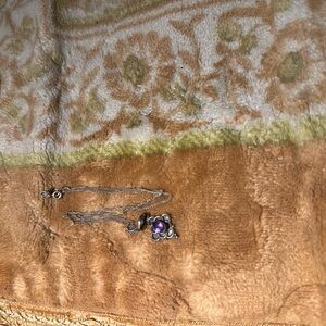 Sterling Silver Floral Pendant Necklace with Purple Stone